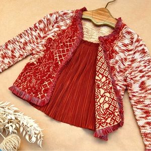 Lucky Brand Embroidered Marled Cropped Open Sweater, Size XS, EUC